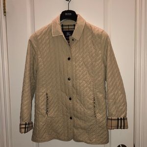 Burberry Beige Quilted Pea Coat with Iconic Check Trim